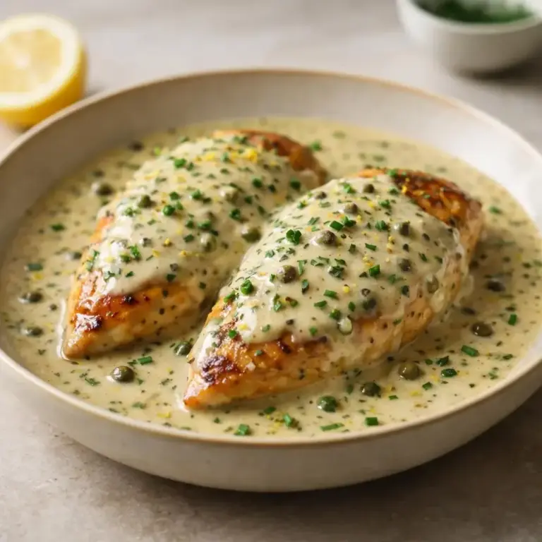 Hähnchenbrustfilets in Zitronen-Knoblauch-Butter mit grüner Pfeffersauce
