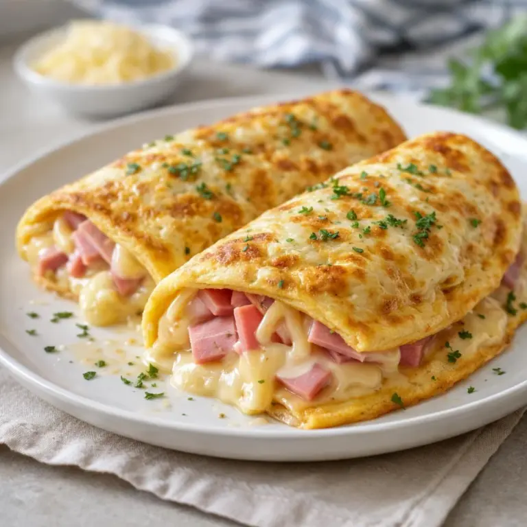 Gerollte Crêpes mit Schinken und Comté überbacken in leichter Béchamelsauce