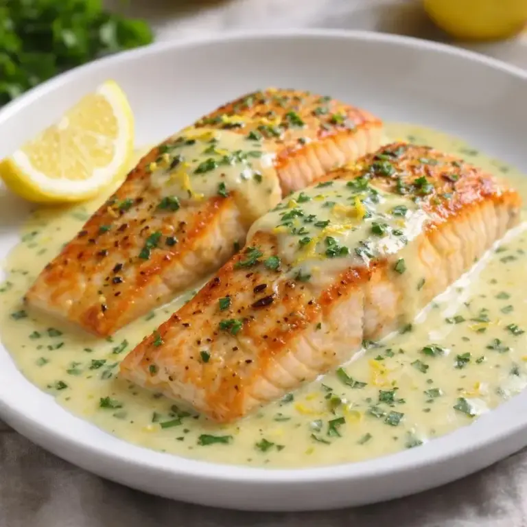 Lachsfilets in cremiger Zitronensauce mit frischen Kräutern