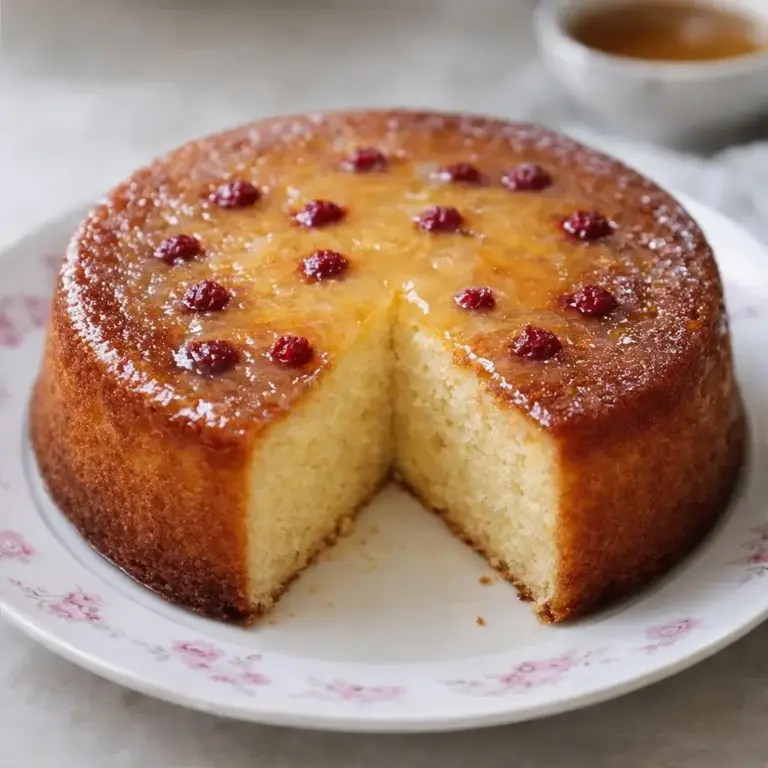 Zitronen-Jogurtkuchen mit Himbeeren und glänzendem Frosting
