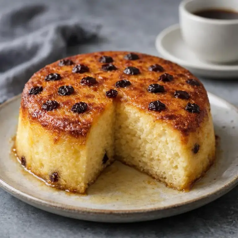 Saftiger Vanille-Jogurtkuchen mit karamellisierter Kruste und Rosinen