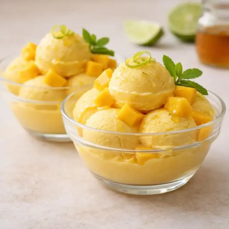 Eiscreme selber machen mit griechischem Joghurt, Mango und Honig