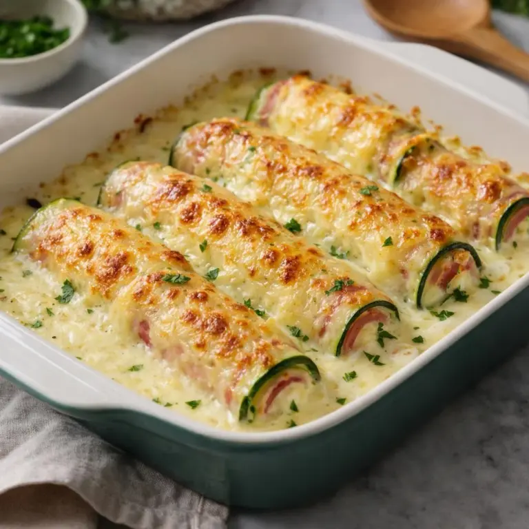 Zucchini-Rollen mit Raclette, Schinken und cremiger Sauce