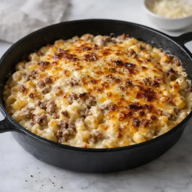 Überbackene Makkaroni mit Hackfleisch und Cheddar-Béchamel