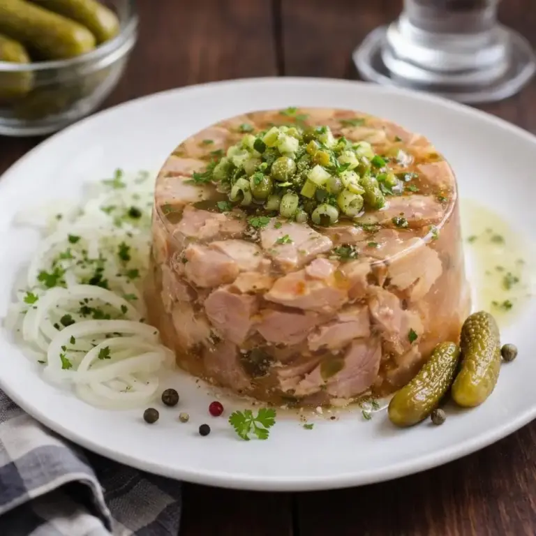 Schweinskopf in Zitronengelee mit Gewürzgurken und Kräutern