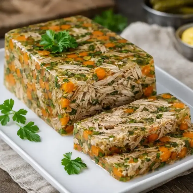Schweinefleisch mit Karotten und Petersilie in Gelee – so gelingt’s!