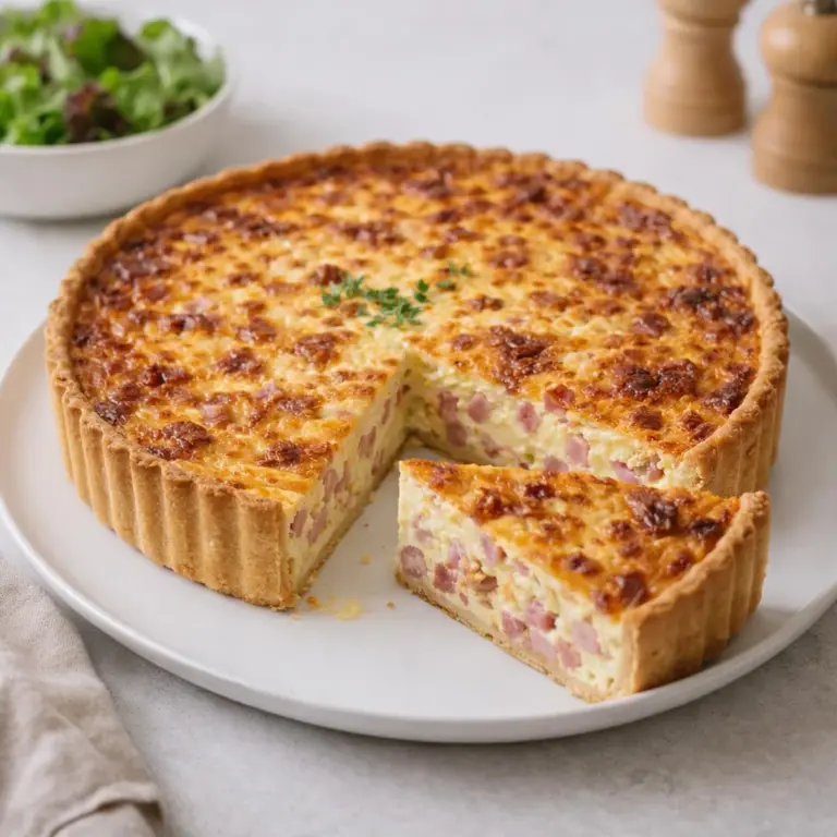 Herzhafte Quiche mit Schinken und Emmentaler in knusprigem Boden