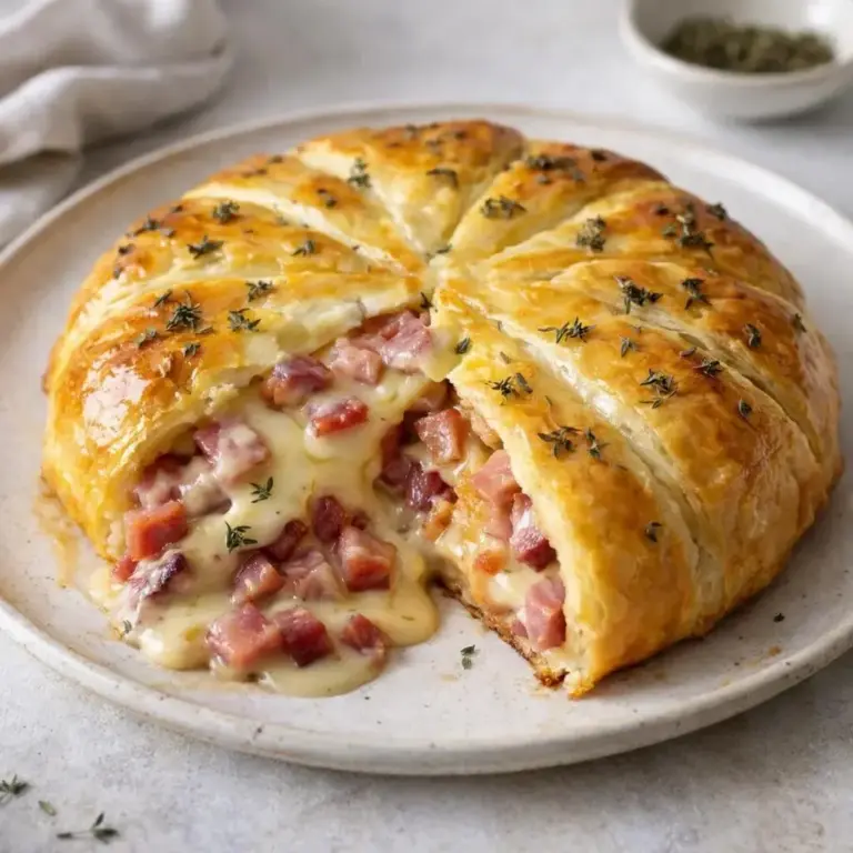Herzhafte Camembert-Tarte mit knusprigem Speck und flüssigem Kern