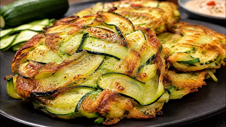 Knusprige Zucchinipuffer mit Zucchinischeiben | Einfaches Zucchinirezept